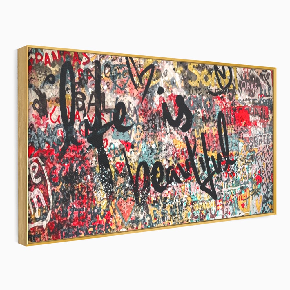 Tablou canvas cu tablou canvas cu mesaj motivational, in rama de aluminiu auriu